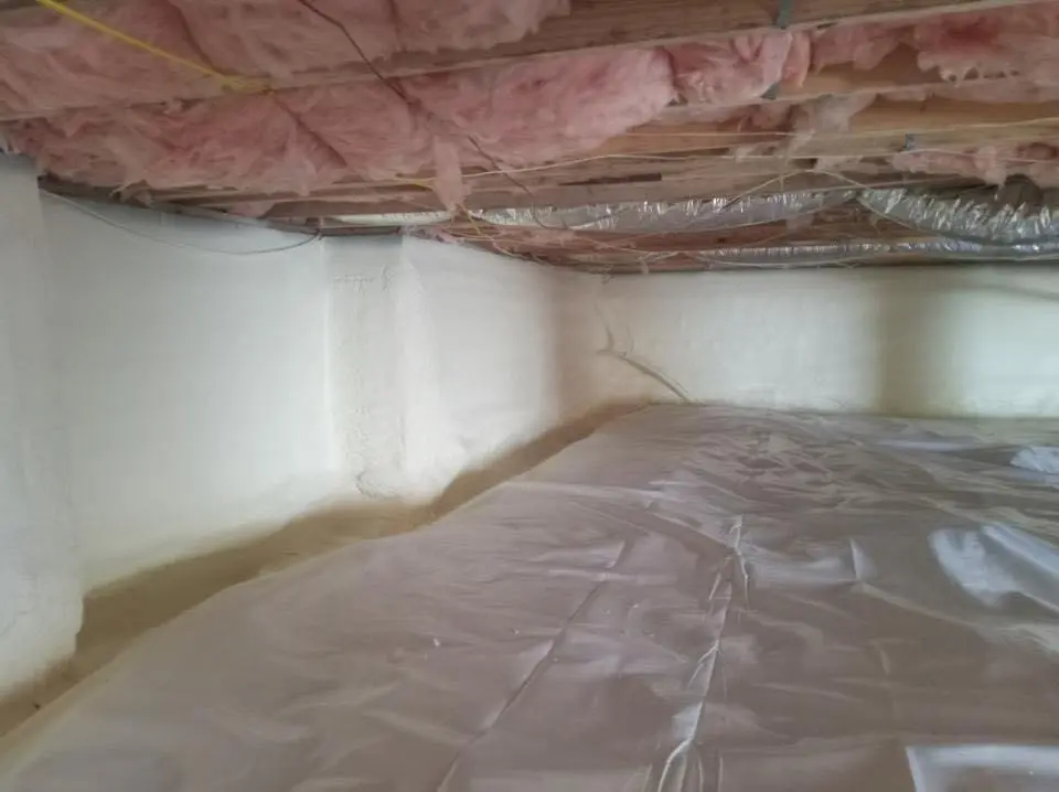 Crawl space encapsulation with closed-cell spray foam for Roof Leak Repair in Pine